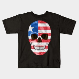 Liberia Flag Skull - Gift for Liberian With Roots From Liberia Kids T-Shirt